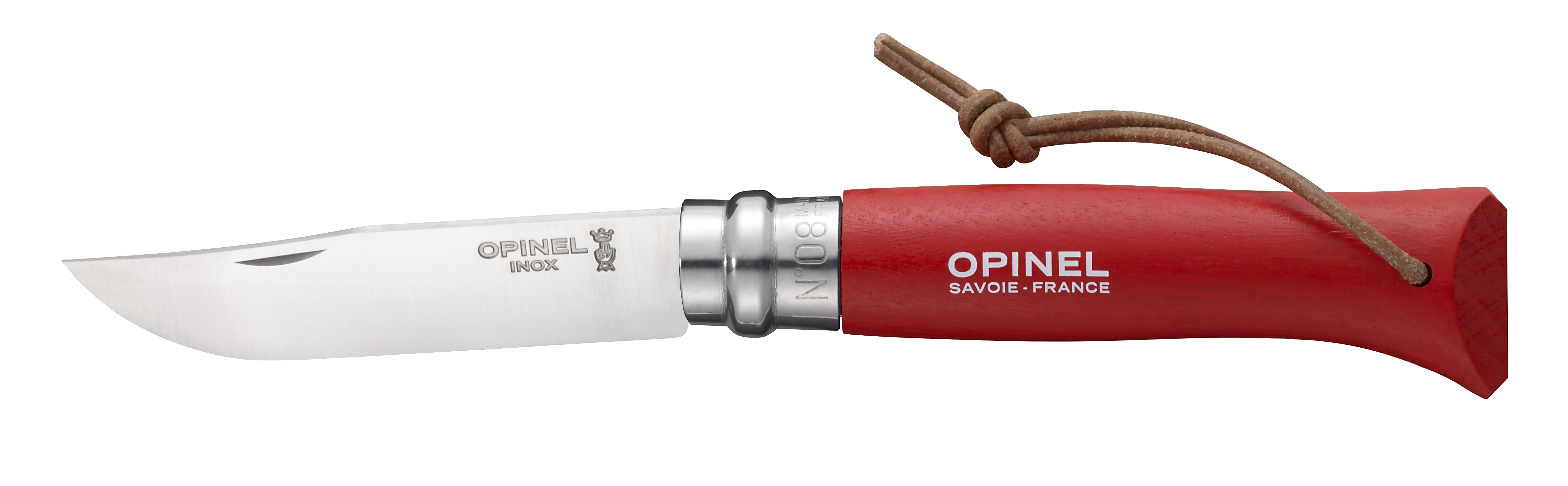 Couteau baroudeur N8 rouge + lien cuir - OPINEL